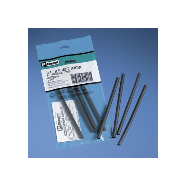 Panduit Adhesive Lined Heat Shrink Tube, Thin Wall, 3:1 I.D. Shrink Ratio, 1.5 in I.D. Before Shrinking, Black, 6 in HSTTA150-Y - main